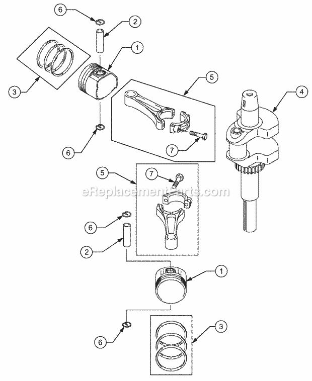 Piston/Crankshaft Diagram and Parts List for 1529 13A-261H100 Cub Cadet Lawn Tractor